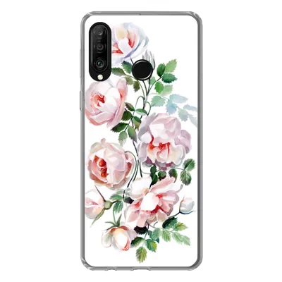 Produktbild von MuchoWow® Handyhülle Schutzhülle Hülle für Huawei P30 Lite Aquarell - Rosen - Blumen Silikon Softcase Handy Hülle - Handyhülle