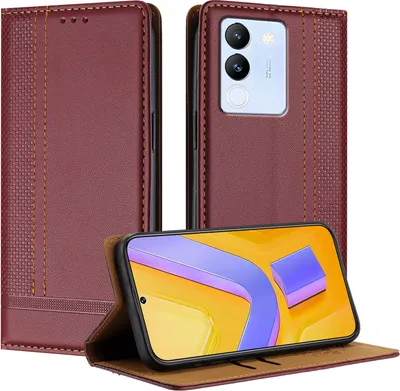 Produktbild von Handyhülle für Vivo V29E 5G Leder Flip Klappbare Schutzhülle mit Standfunktion Dunkelrot