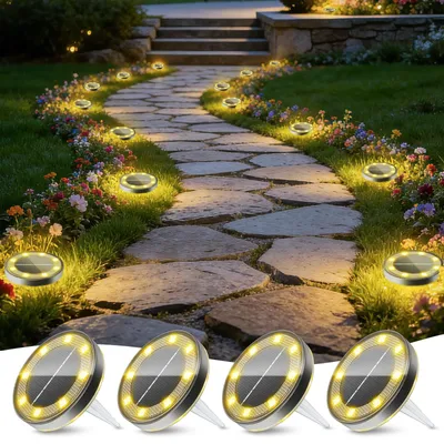 4 Solar-Gartenleuchten, 13 LEDs, IP65, warmweiß, für Wege & Rasen