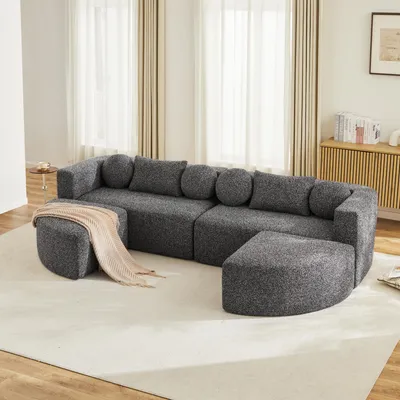 Produktbild von Merax 4-Sitzer Ecksofa, U-förmiges Modulare Schlafcouch mit Schlaffunktion, Vollkomprimierte Cloud Couch, Chenille Soffa, Ohne Montage, Dunkelgrau