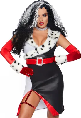 Produktbild von Bösartige Diva Damenkostüm für Halloween Schurkin schwarz-weiss-rot L (44-46)