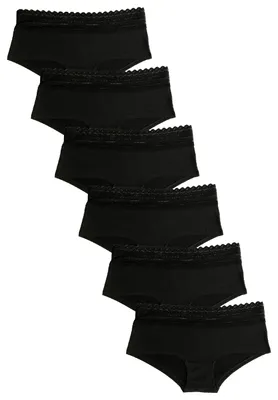 Produktbild von Fabio Farini - 6 Stück Frauen Unterwäsche - Damen Hipster Slip mit hoher Spitze am Bund und niedriger Leibhöhe
