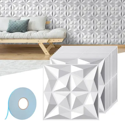 Produktbild von Vigevee 3D Wandpaneele 30*30cm Weiß Diamant Design PVC Selbstklebende Wandverkleidung Innen