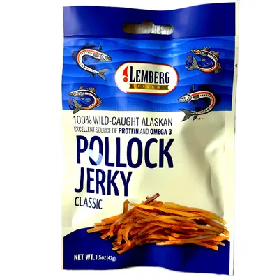 Produktbild von Lemberg Seelachsfilet Jerky Klassik getrocknet 42g
