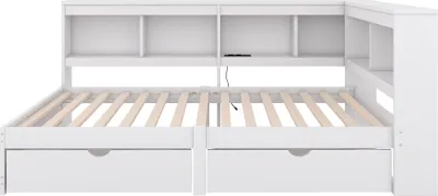 Produktbild von Flieks Holzbett Schlafsofa Tagesbett 90x200cm mit 2 Schubladen, Jugendbett Kinderbett mit Ladefuntion (USB & Steckdose), Einzelbett Daybett, Weiß