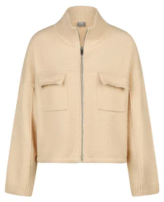 Produktbild von Rabe Damen Strickjacke Grobstrick Beige Größe 44 mit Stehkragen und Reißverschluss