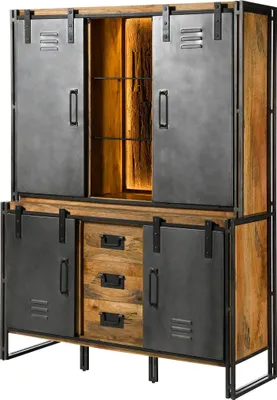 Produktbild von MASSIVMOEBEL24 Buffet Mango / Altholz 150x55x200 natur / grau lackiert / Metall grau BLACKBURN LUX #406
