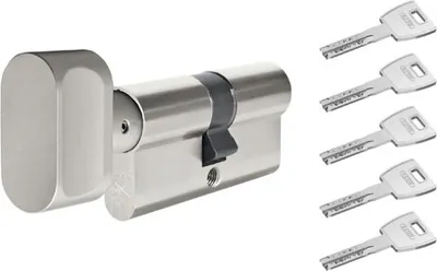 Produktbild von ABUS X12 45G/40 Sicherheitszylinder mit Drehknauf, 5 Bohrmuldenschlüssel, Klasse 6.D, Nickel