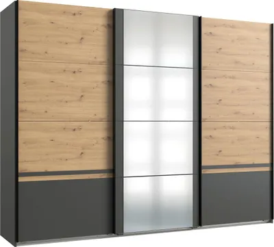 Produktbild von Schwebetürenschrank Gibraltar Kleiderschrank mit Spiegel 270x64x210cm Farbe wählbar,Graphit / Artisan Eiche