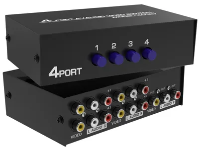 Produktbild von RCA-Verteiler AV-Umschalter Cinch-Umschalter - 4-fach - Metallgehäuse - Plug and Play - 80 cm Kabel