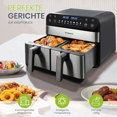 Zdjęcie produktu dla Fritownica bezolejowa - podwójna komora - 2400 W - pojemność 10 litrów - panel dotykowy LED - zdrowe gotowanie