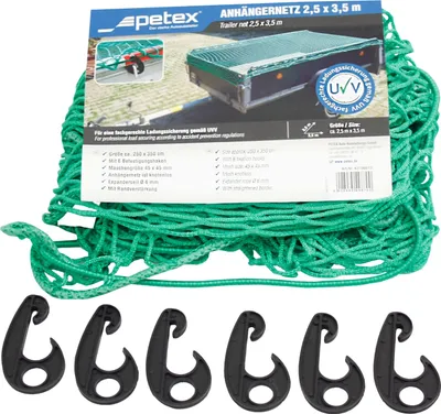 Produktbild von Anhängernetz/ Ladungsnetz 2,5 x 3,5 m, grün mit Befestigungshaken von PETEX