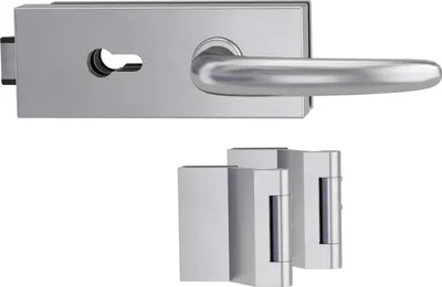 Produktbild von Griffwerk PURISTO S -Edelstahl matt Ganzglastürbeschlagset -3-teiliger Bandsatz -mit Griff DESM ULMER GRIFF -EM -PZ
