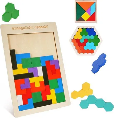 Immagine prodotto di Scatola intelligente con gioco Tangram in legno per bambini - Set di puzzle 3 in 1 - Pazienza e logica per bambini e bambine