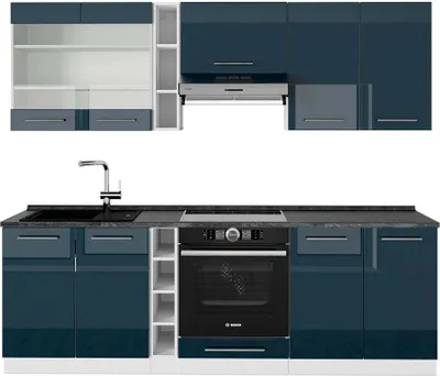 Produktbild von Vicco Küchenzeile Fame-Line, 235 cm , AP Anthrazit, Dunkelblau Hochglanz/Weiß