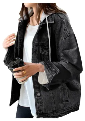 Image de Veste en jean pour femmes - Légère et coupe ample - Noire