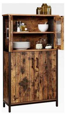 Produktbild von Badezimmerschrank, Sideboard, Küchenschrank, verstellbare Ablage, Stahlgestell, 30 x 60 x 108 cm, Industriestil, vintagebraun-schwarz