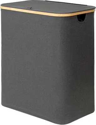 Produktbild von Wäschekorb | 140 Liter | 2 Fächer | mit Deckel und Bambus-Rahmen | Wäschesammler mit 2x Wäschesack zum herausnehmen | grau-anthrazit | ca. 57x37,5x67 cm | faltbar