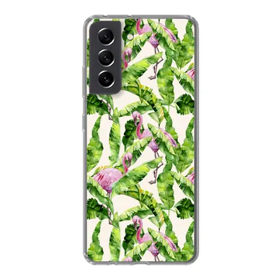 Produktbild von MuchoWow® Handyhülle Schutzhülle Hülle für Samsung Galaxy S21 FE Flamingo - Blätter - Muster Silikon Softcase Handy Hülle - Mobiltelefonhülle