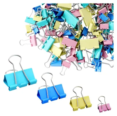 Produktbild von 130 Stück Foldback Klammern Bunt, Papierklammern Metall, Binder Clips, Vielzweckklammer 32mm 25mm 19mm 15mm für Büro Schule Notizen Briefpapier