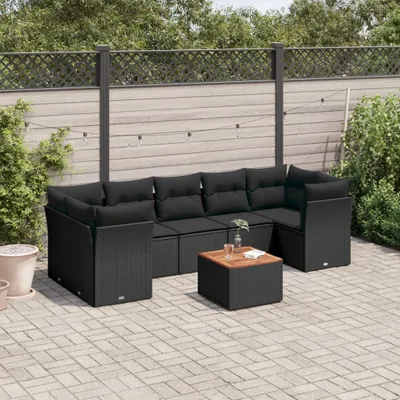 Produktbild von 8-tlg. Garten-Sofagarnitur mit Kissen Schwarz Poly Rattan 3223507