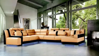Produktbild von XXL U Form Leder Wohnlandschaft Couch Polster Sitz Ecksofa Sofa Große Garnitur