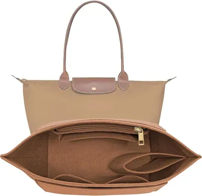 Produktbild von Minicee Taschen Organizer Filz Handtaschen Einsatz Bag in Bag mit Fächern 26x20x13 cm Gelbbraun