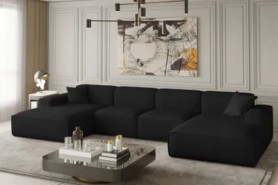 Produktbild von Wohnlandschaft U-Form CELES in Stoff Opera Velvet Schwarz