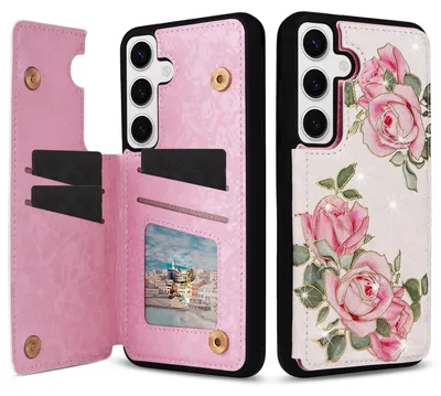 Produktbild von Für Samsung Galaxy S24 RFID Anti Datenklau Hülle Tasche Blumen TPU Hülle Tasche Smart Cover Motiv 4