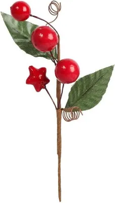 Imagen del producto de Decoración navideña: Ramita de serbal artificial, 18 cm, verde y roja