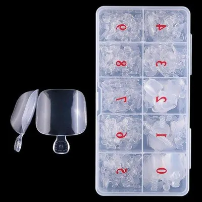 Produktbild von 500 Stück Kunstnägel in einer Box – Transparentes Acryl – 10 Größen – Nagelspitzen – Nageldesign – Vollabdeckung – Künstliche Fingernägel