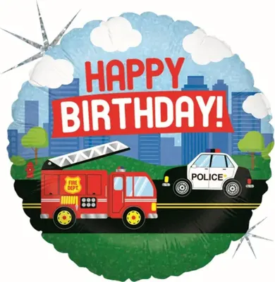Produktbild von 18"/Ø46cm Folienballon "Happy Birthday" Einsatzfahrzeuge