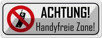 Produktbild von vianmo Blechschild 10x27 cm Achtung Handyfreie Zone Warnschild Hinweisschild Sicherheit Vorsicht