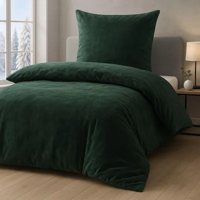 Produktbild von Malika Mikrofaser-Cashmere-Touch-Bettwäsche 2-teilig, 155 × 220 + 80 × 80 cm, Dunkelgrün