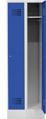Produktbild von STIER Garderobenspind Premium mit Sockel 2 Abteile Zylinderschloss lichtgrau/enzianblau