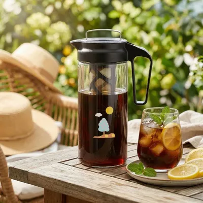 Produktbild von Any Morning Cold Brew Coffee Maker, Kaffeemaschine für Eiskaffee und Eistee, Kanne aus haltbarem Borosilikatglas, abnehmbarer Maschenfilter, 44 oz (1300 ml/ 1,37 Quart)