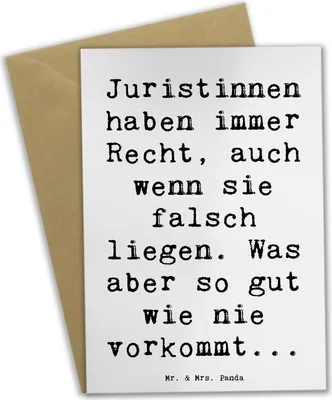 Produktbild von Mr. & Mrs. Panda Klappkarte Spruch Juristin Recht - Weiß - Geschenk, Juristenhumor, handgefertigte Geschenke, hochzeitskarten, dankeskarten, weihnachtskarten, Beruf