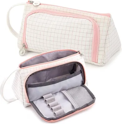 Produktbild von Zeynomax - Große Kapazität Federmäppchen mit 3 Fächern in Rosa/Weiß für Mädchen und Teenager