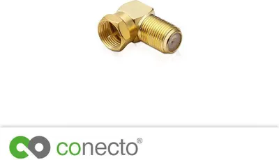Produktbild von conecto F-Verbinder, 90° Winkel-Adapter, F-Stecker auf F-Buchse, Adapter zum Abwinkeln von Antennen-Kabel-Anschlüssen, vergoldet