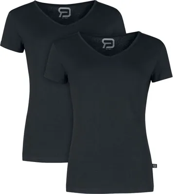 Produktbild von RED by EMP Damen schwarze Basic T-Shirts im Doppelpack mit V-Ausschnitt S