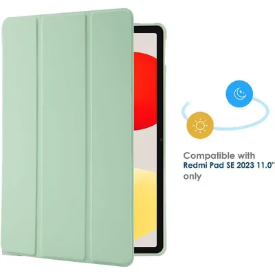 Image de Coque + Verre Trempé pour Xiaomi Redmi Pad SE 11 Pouces, Protection Anti-Rayures Support Veille-Réveil Auto - Vert
