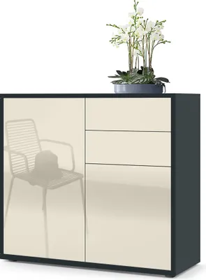 Produktbild von Vladon Sideboard Ben,  Germany, Kommode mit 2 Türen und 2 Schubladen, Schwarz matt/Creme Hochglanz (79 x 74 x 36 cm)