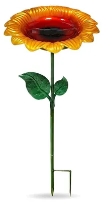 Immagine prodotto di Abbeveratoio per uccelli, modello a forma di girasole, in metallo, dimensioni 64x20x20 cm