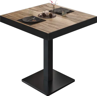 Produktbild von BM | Bistrotisch | B:T:H 60 x 60 x 77 cm | Sheesham / Schwarz | Quadratisch | Schwarzer Rand | Bistro Tisch Esstisch