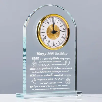 Immagine prodotto di Regalo per il 50° compleanno, adatto a uomini e donne: orologio in cristallo, personalizzabile
