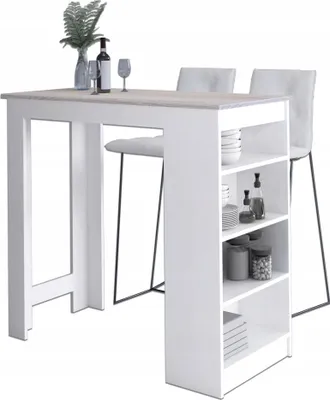 Immagine prodotto di Akord Tavolo Da Bar Con Sgabelli Bianchi E Finitura Rovere Sonoma 115X50X103 Cm
