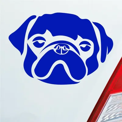 Produktbild von Auto Aufkleber süsser Mops Hund Dog Tier niedlich Puppy Kopf 13x9 cm Dunkelblau Sticker Heckscheibenaufkleber