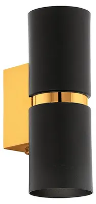 Immagine prodotto di Applique Moderna Passa 2 Luci Acciaio Nero E Oro Diffusori Tondi
