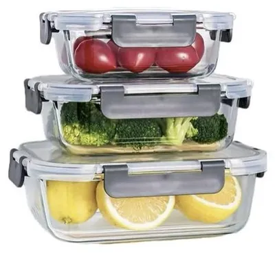 Obrázok produktu pre Omgoods – Súprava 3 sklenených nádob na skladovanie potravín s vekom
