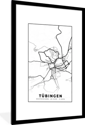 Produktbild von MuchoWow® Gerahmtes Poster Tübingen - Karte - Stadtplan 60x90 cm - Poster mit Schwarzem Bilderrahmen Wandposter Rahmen Foto Bilder - Dekoration - Wandposter Wohnzimmer - Hochwertig